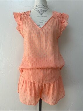 NWT Peach Ruffle Sleeve V-Neck Top & Matching Shorts Set